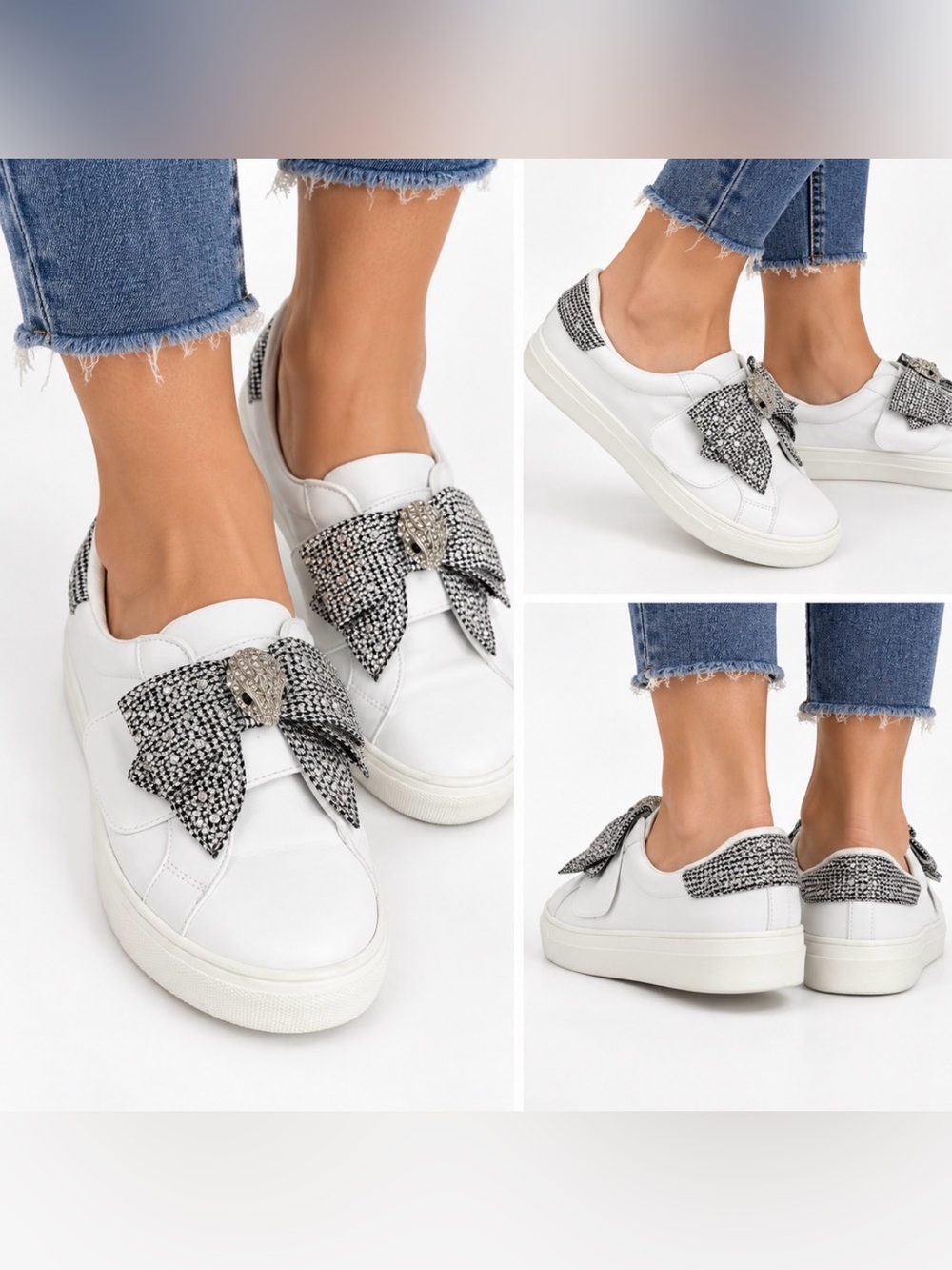Kurt Geiger London Laney Mini Rhinestone Bow Ribbon sneakers White 36/US 5